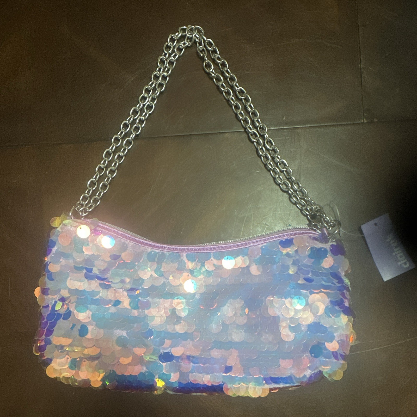 Claire's Sequin Zipper Bag w/ Chain Strap, Multicolor/Purple Iridescent , photo 2