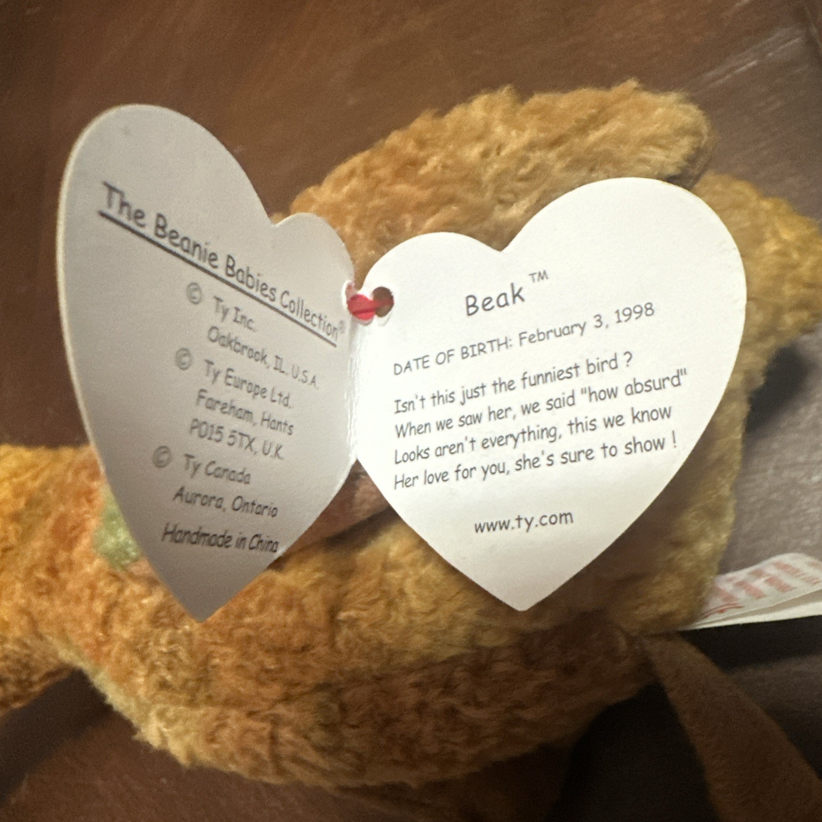 TY Beanie Baby Retired- “Beak the Kiwi Bird" A Birthday-2/3/1998, photo 3