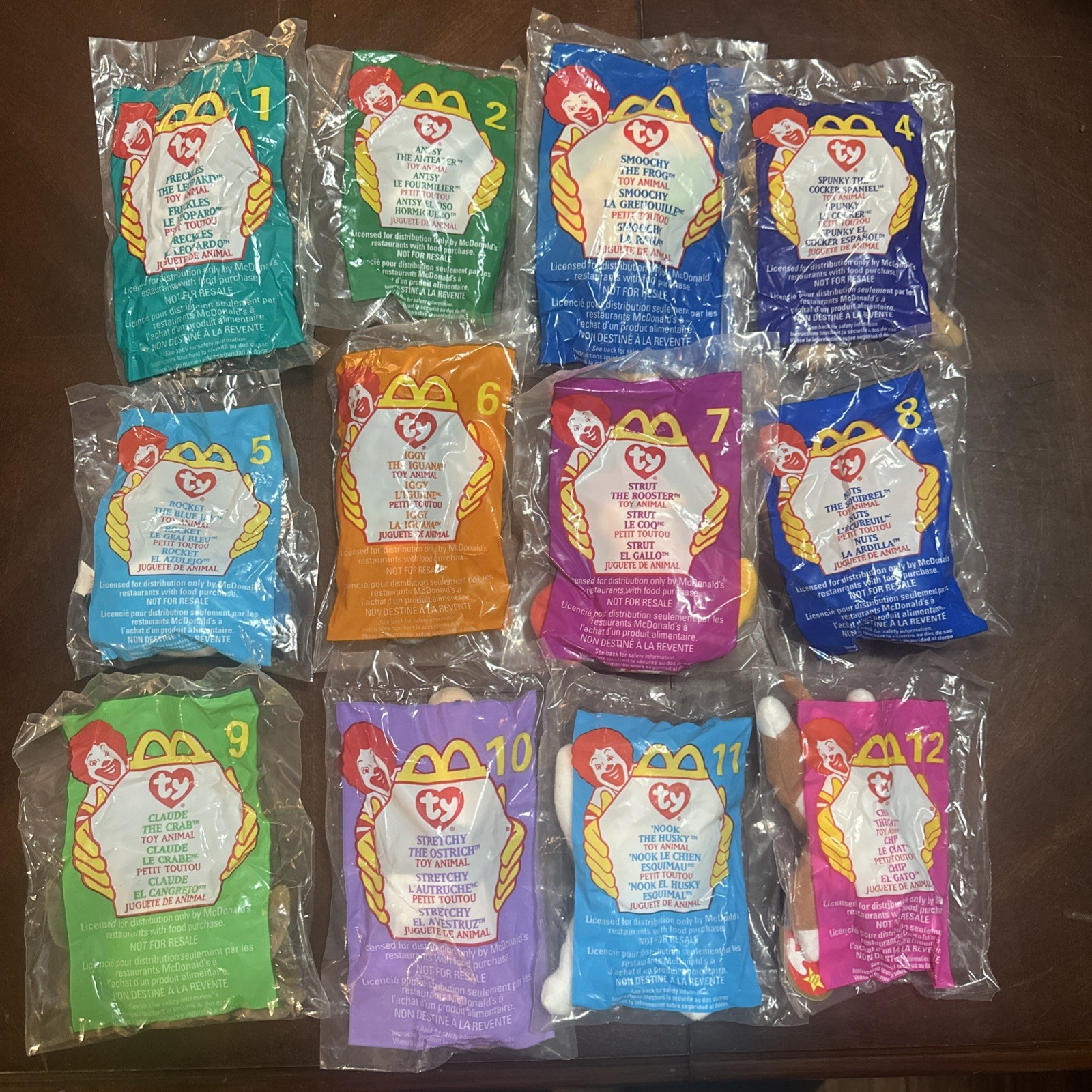 "TY TEENIE BEANIES 1999 Complete Set of 12 McDonalds Happy Meal Toys" SEALED